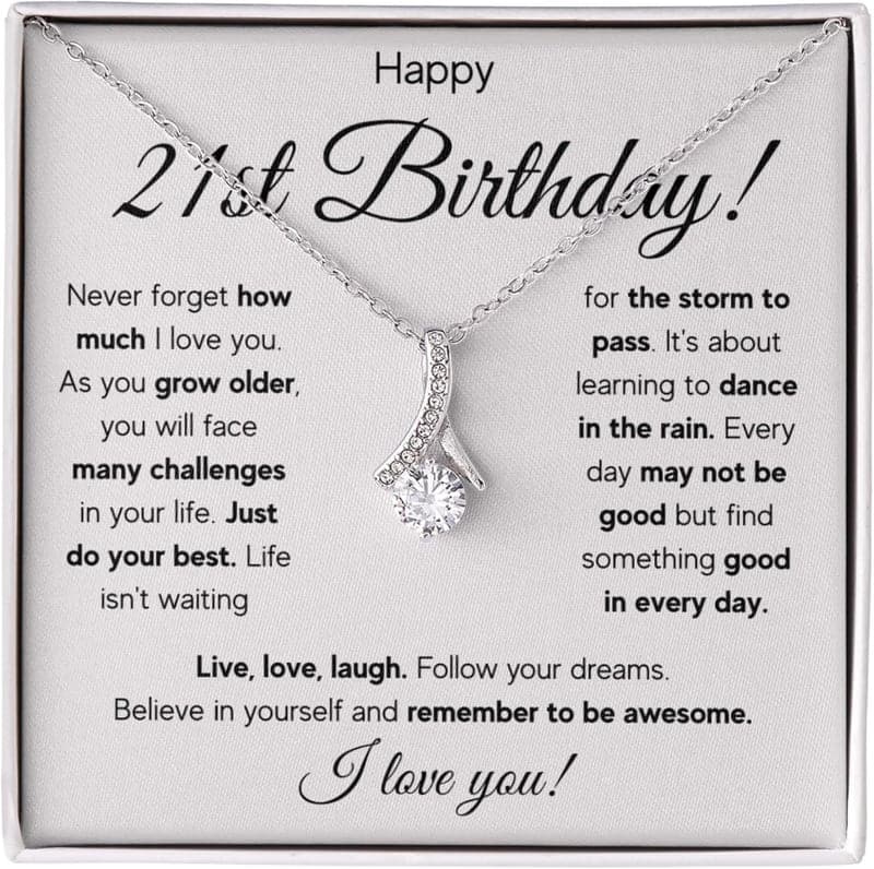 21st Birthday Necklace with Message Card for Women
