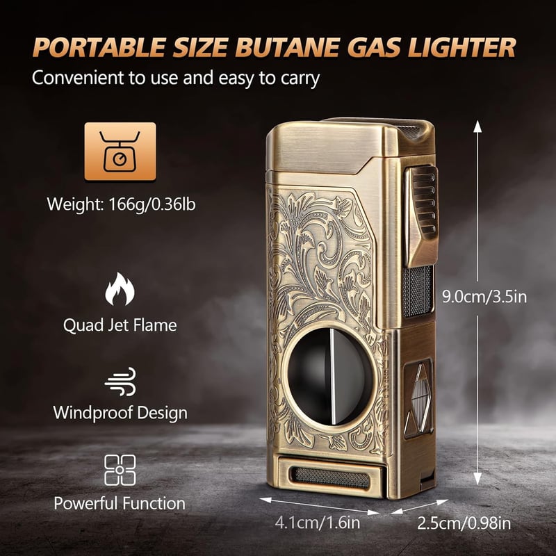 Cigar Lighter Set with V Cut Punch and Holder