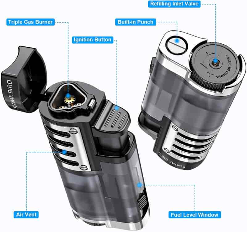 Triple Jet Torch Lighters, Windproof with Punch, 2-Pack