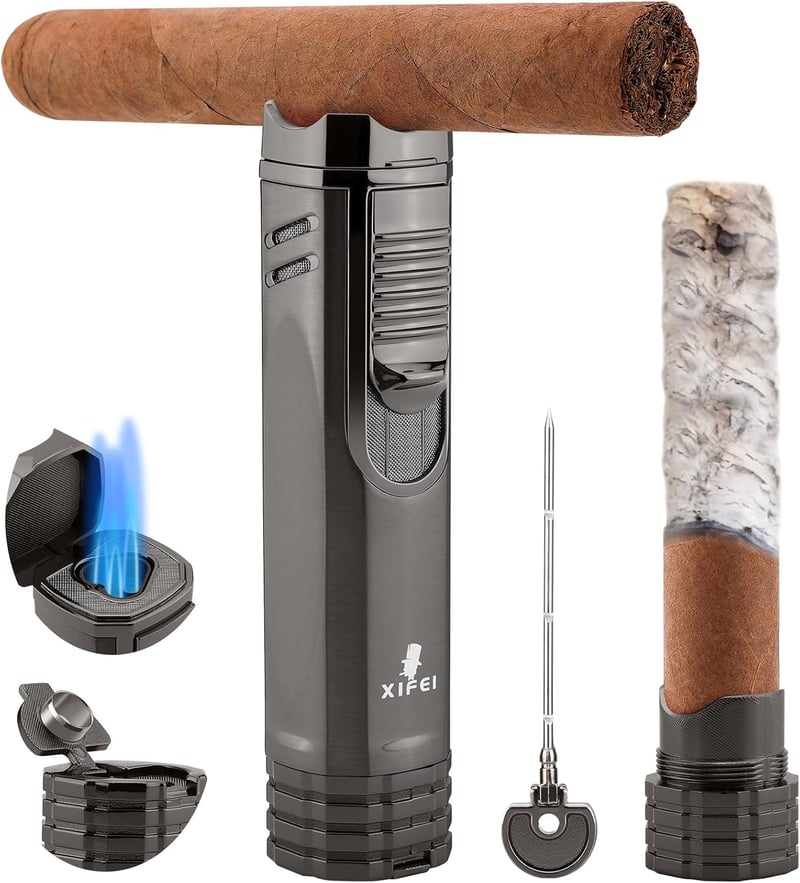 Cigar Lighter 4-in-1 Jet Flames with Puncher Stand