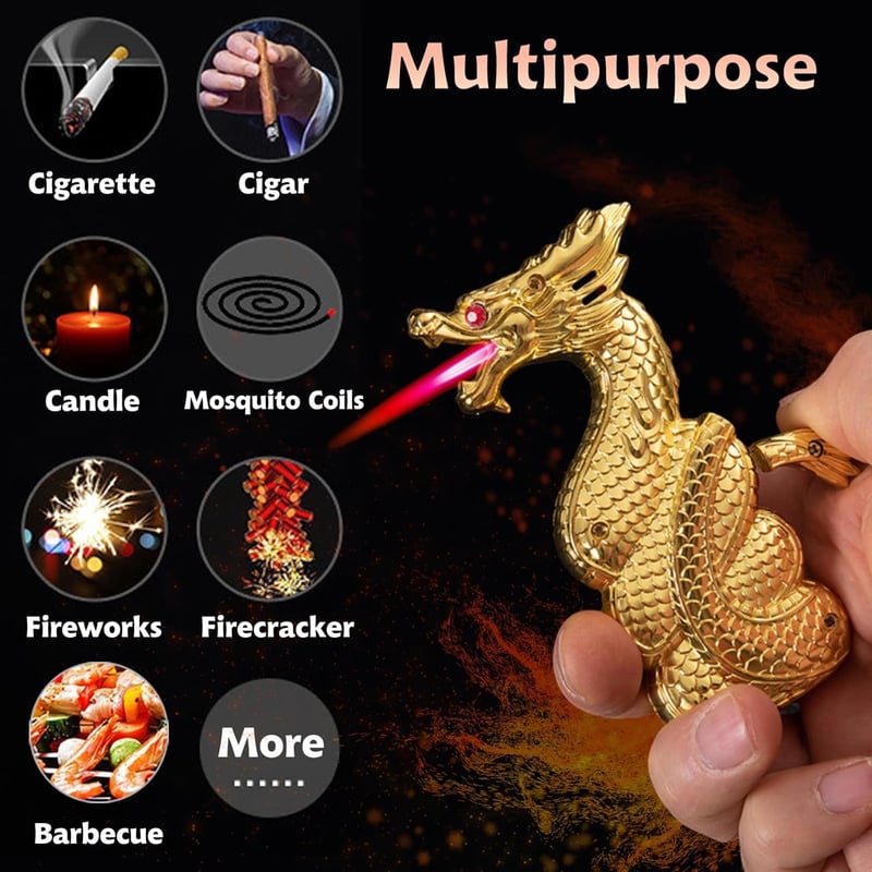 Dragon-Shape Desktop Lighter: Refillable Jet Flame