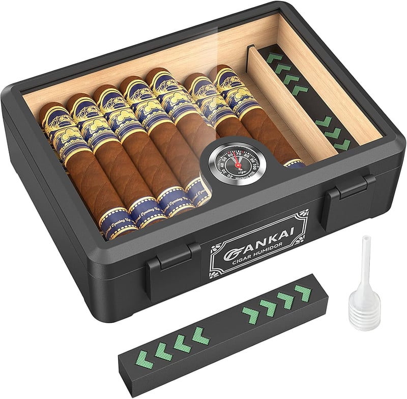 Cedar Cigar Humidor with Hygrometer - Black
