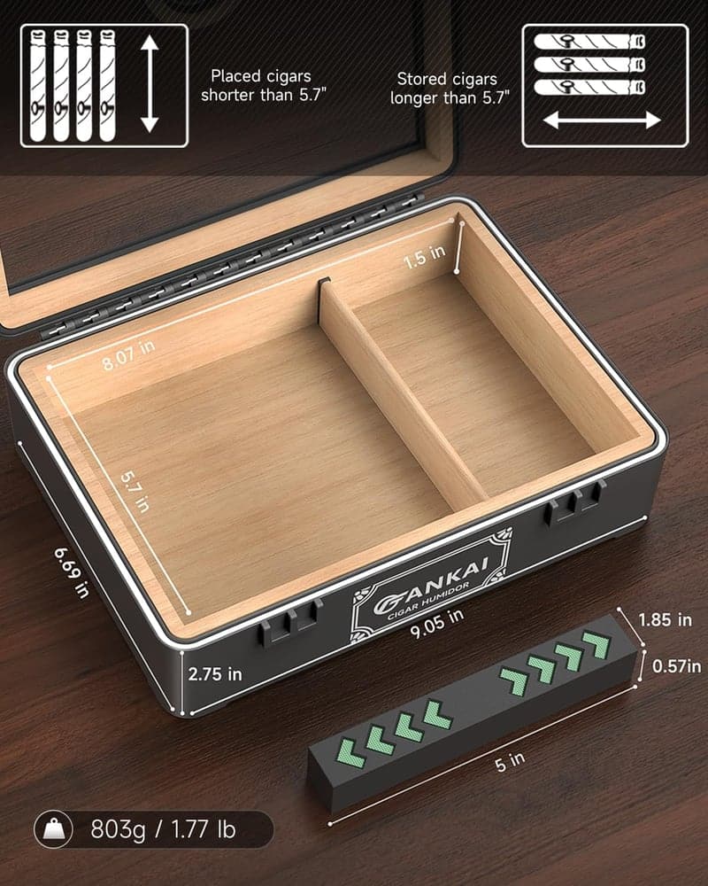 Cedar Cigar Humidor with Hygrometer - Black