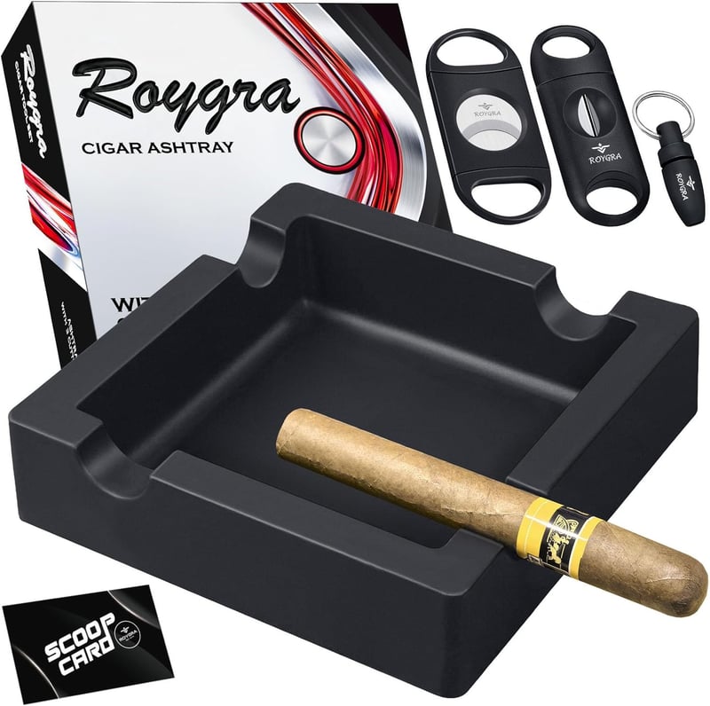 Outdoor Silicone Cigar Ashtray with Cutters, Black, 4 Rests