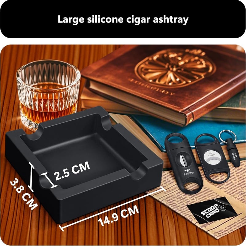 Outdoor Silicone Cigar Ashtray with Cutters, Black, 4 Rests