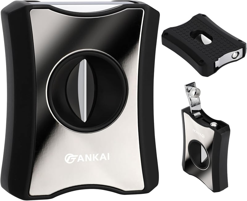 V-Cut Cigar Cutter with Punch and Stand, Stainless Steel Blade