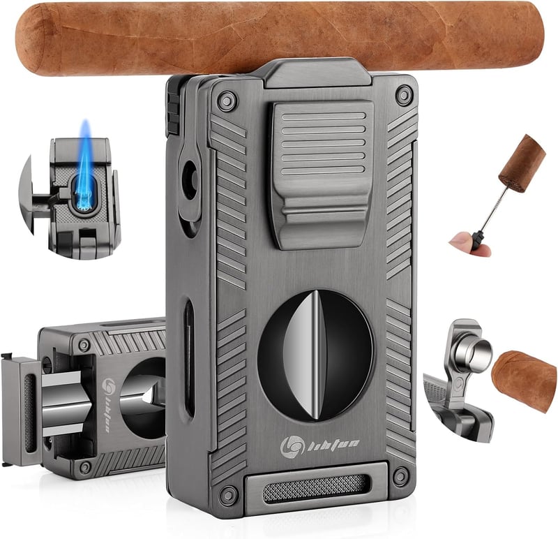 Cigar Gift Set: Multi-Tool Double Jet Flame Lighter