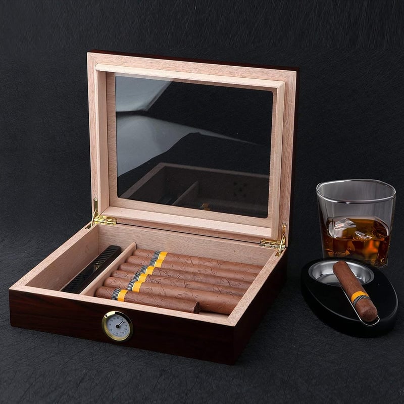Handmade Cedar Cigar Humidor with Glass Top