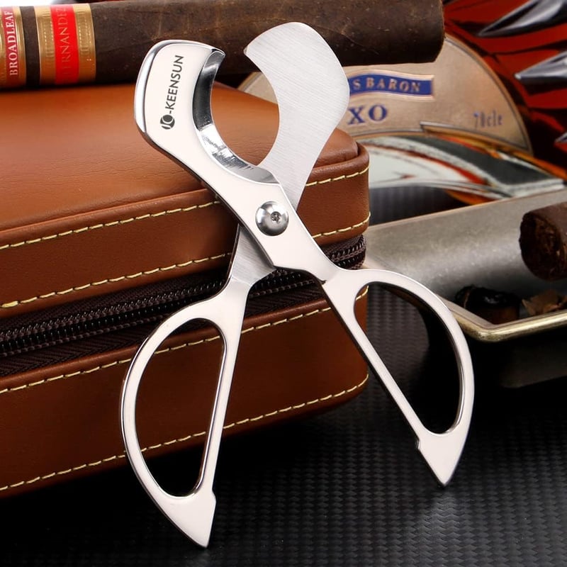Stainless Steel Cigar Scissors with Leather Case
