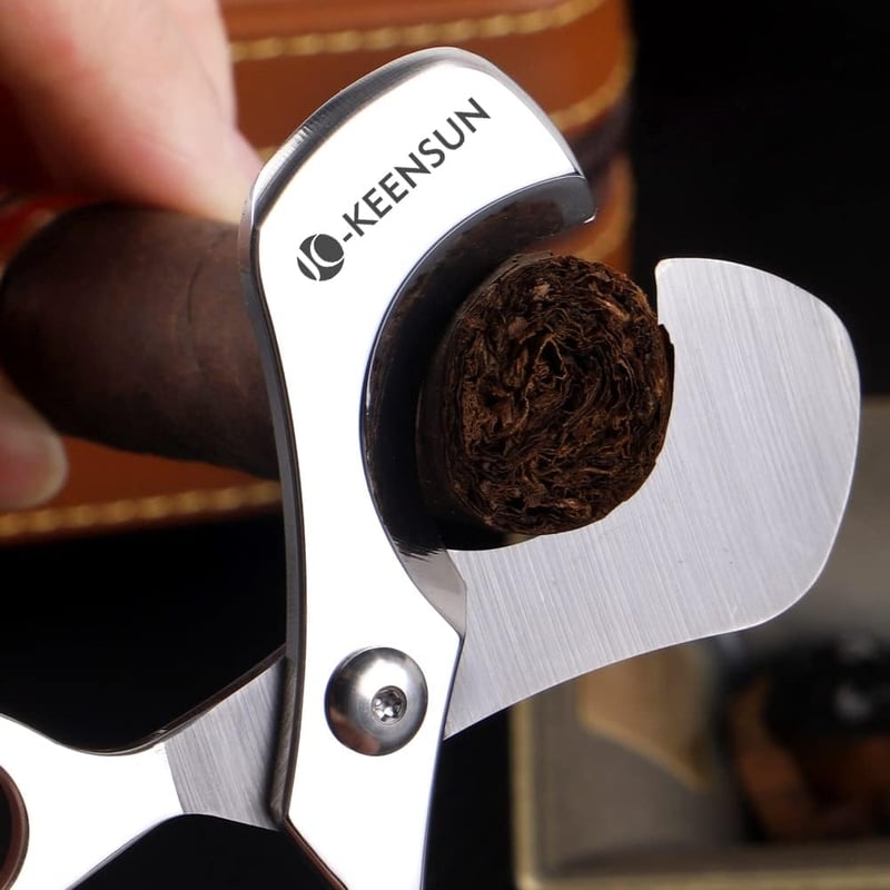 Stainless Steel Cigar Scissors with Leather Case