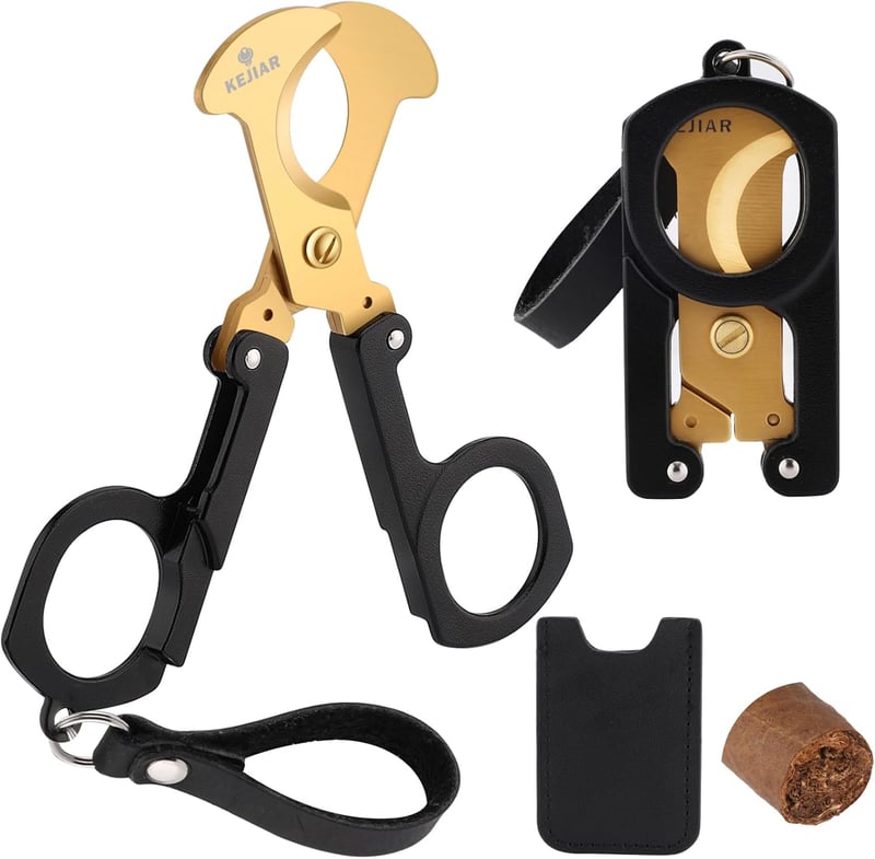 Cigar Cutter Stainless Steel Double Blade with Leather Case