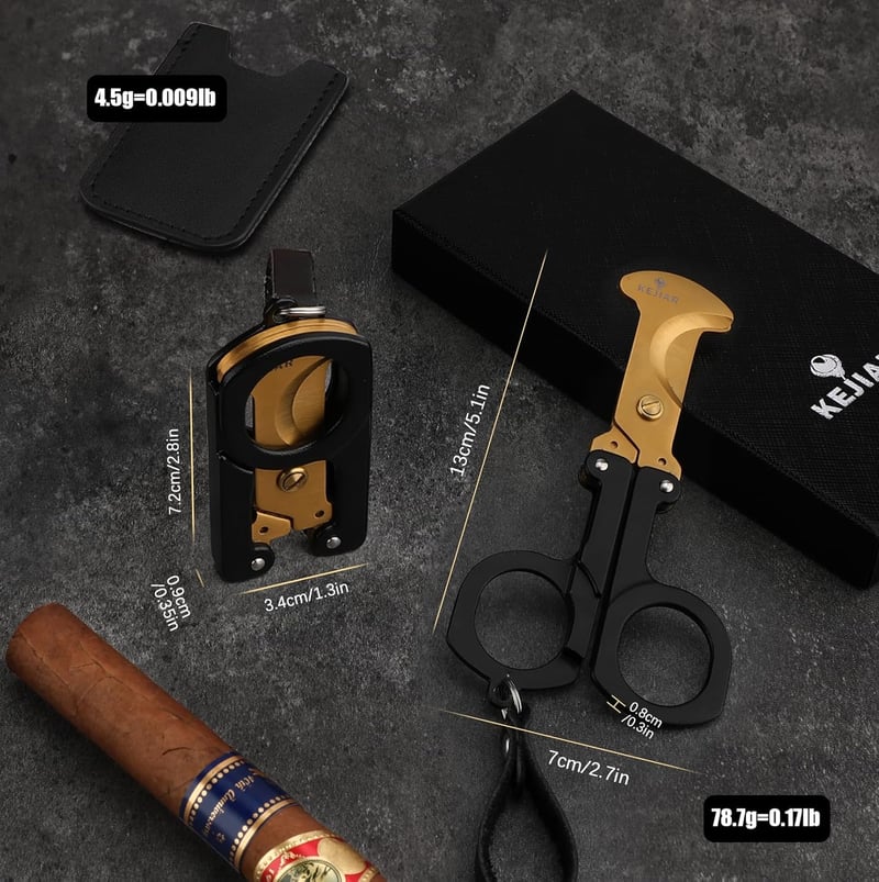 Cigar Cutter Stainless Steel Double Blade with Leather Case
