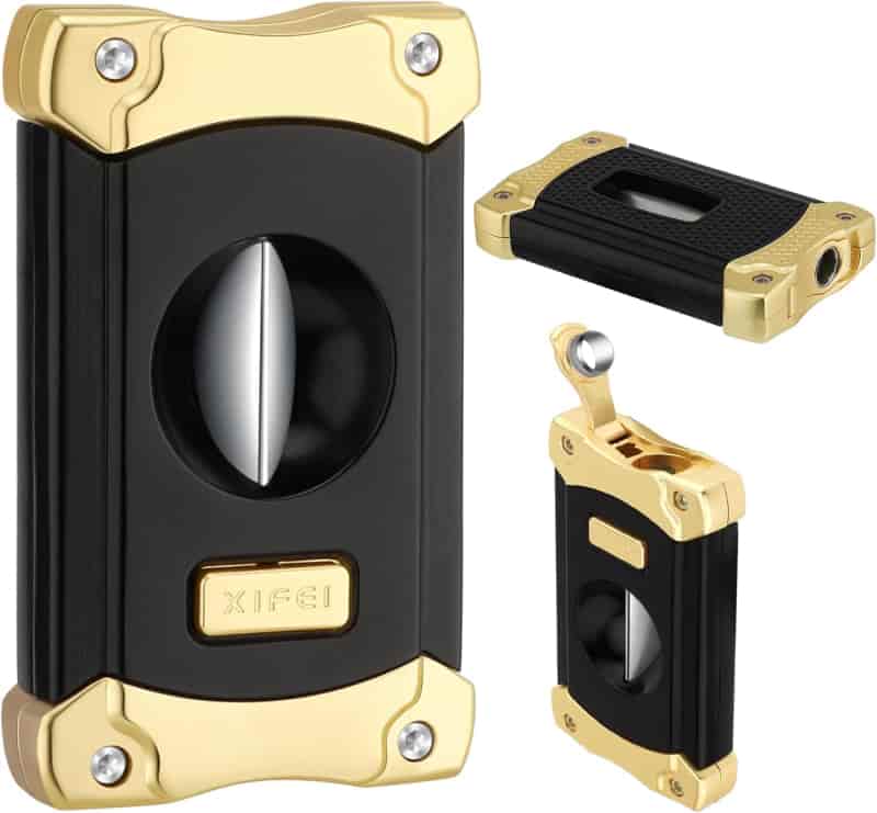 Cigar Cutter with Punch, Black Gold Stainless Steel