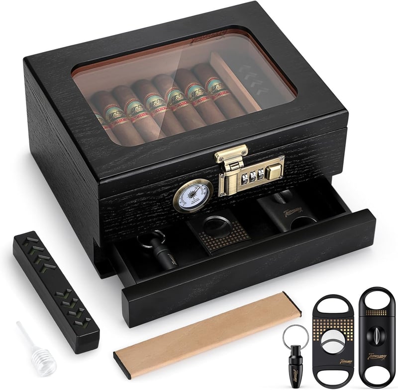 Cigar Humidor Gift for Men with Hygrometer & Lock