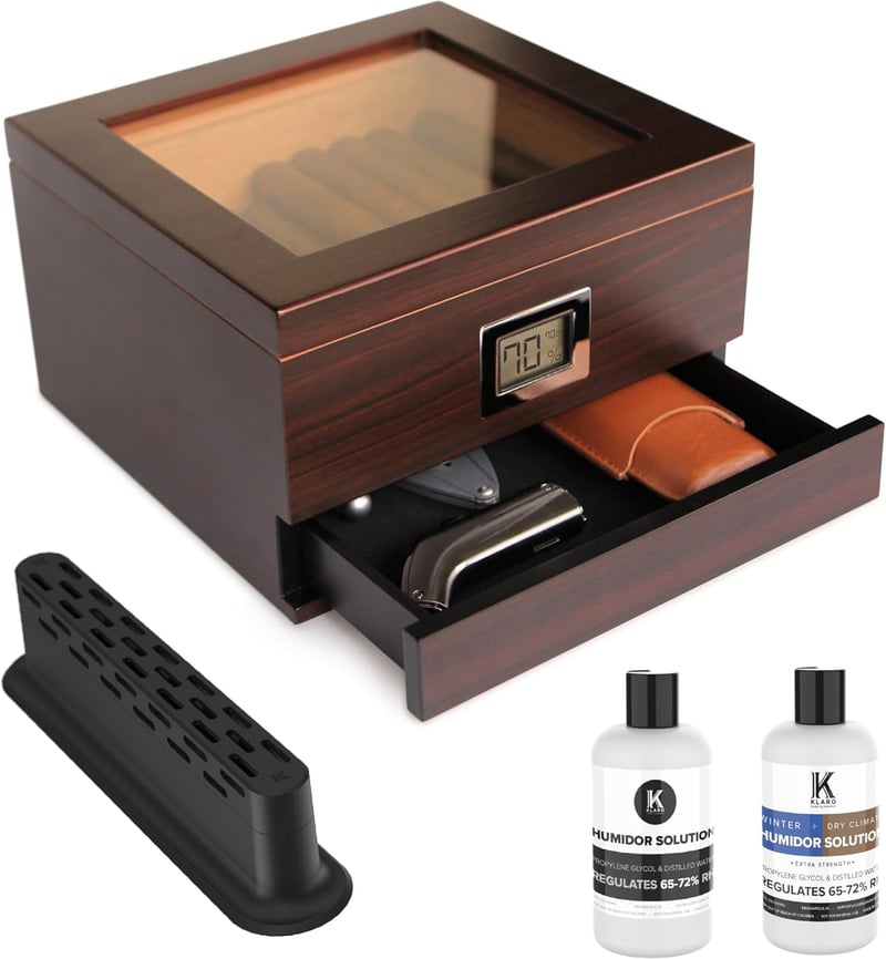 Humidor with Glass Top & Cedar, Digital Hygrometer