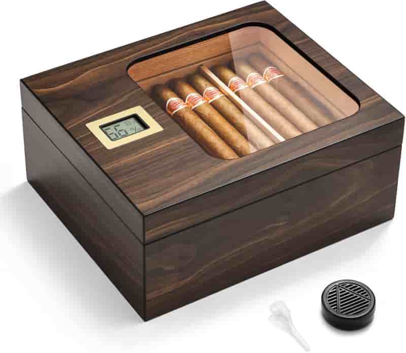 Cedar Glass-Top Cigar Humidor with Hygrometer