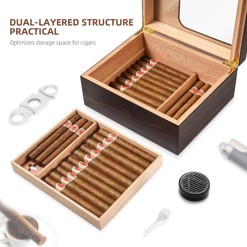 Cedar Glass-Top Cigar Humidor with Hygrometer