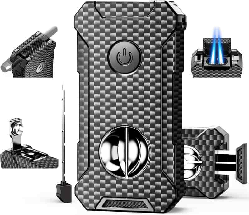 Adjustable Torch Lighter with Cutter & Punch – Refillable Gift for Men