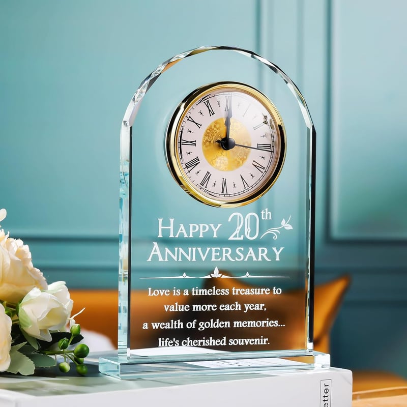 20th Anniversary Laser Engraved Glass Clock for Couples