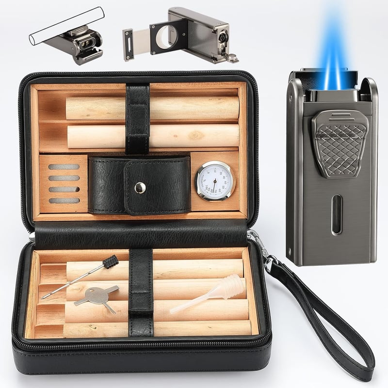 Cedar Wood Double Jet Flame Lighter Set with Tools for Men