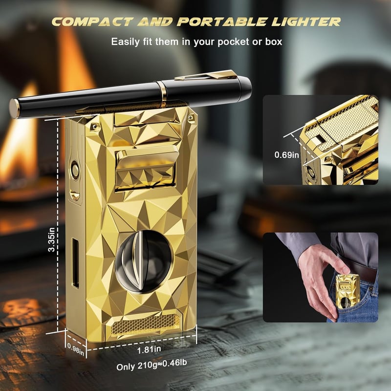 Windproof Triple Torch Lighter with V Cutter & Enhancer Tool