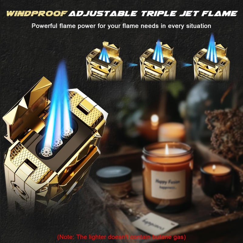 Windproof Triple Torch Lighter with V Cutter & Enhancer Tool
