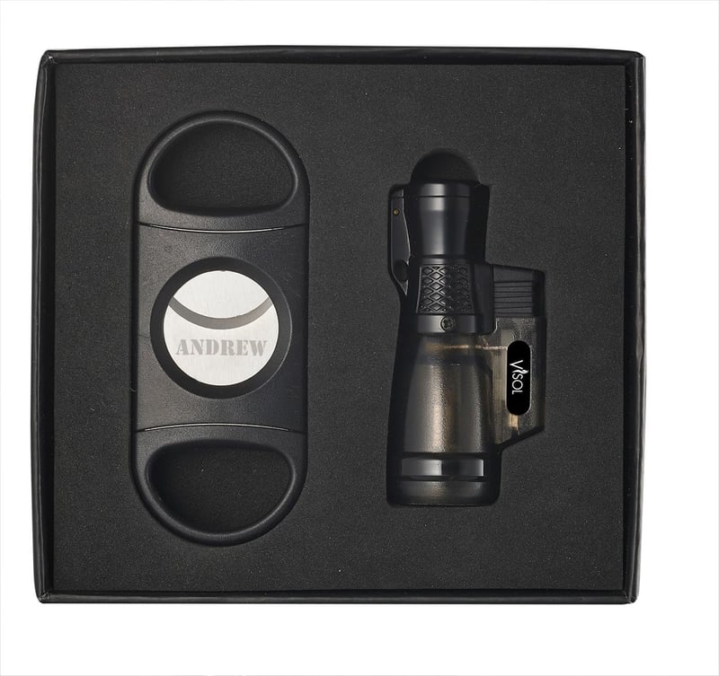 Guillotine Cutter & Torch Lighter Set with Engraving