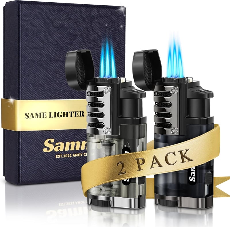 Windproof Triple-Jet Torch Lighter Set for Men, Refillable, 2-Pack