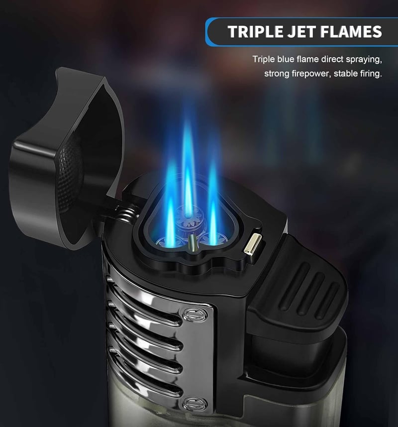 Windproof Triple-Jet Torch Lighter Set for Men, Refillable, 2-Pack