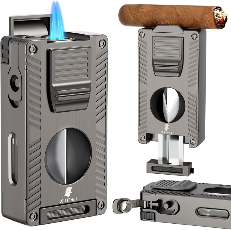 Cigar Lighter & Cutter Set - Refillable, Windproof Gift for Men