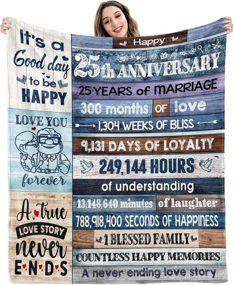 25th Anniversary Custom Blanket - Silver Wedding Gift, 60