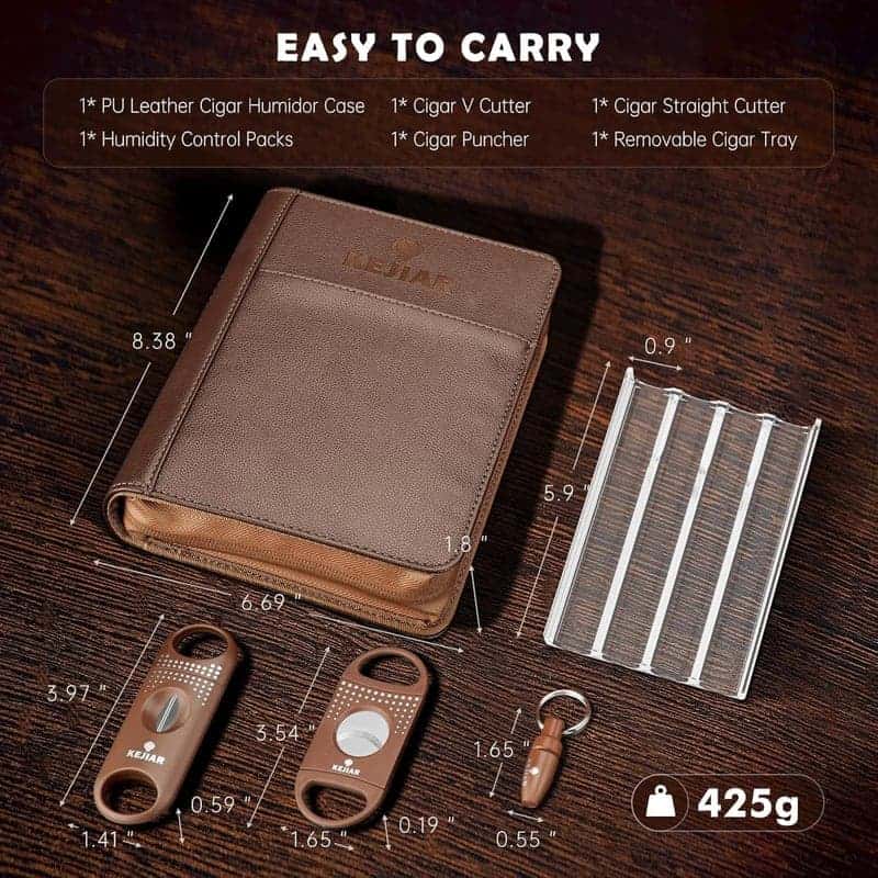 Cigar Humidor Gift Set: Portable Leather Case & Cutters