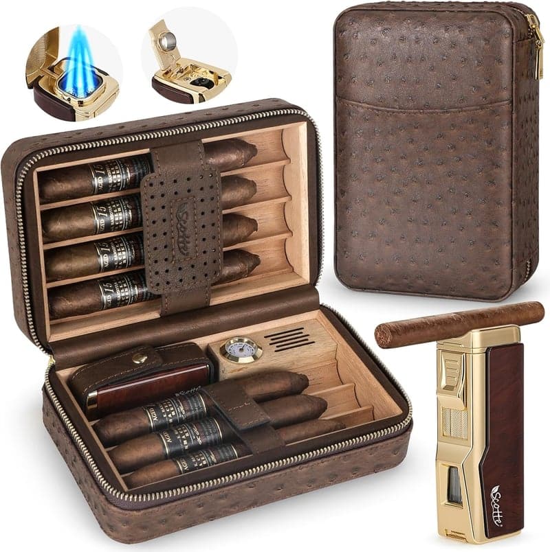 Travel Cigar Humidor Kit with Cedar & Leather