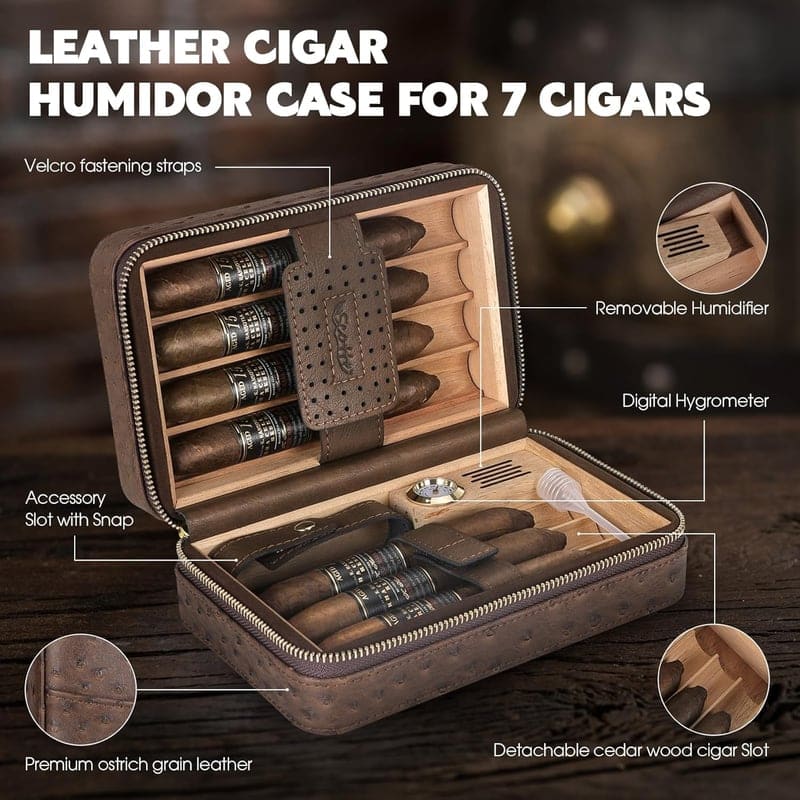 Travel Cigar Humidor Kit with Cedar Wood & Torch Lighter