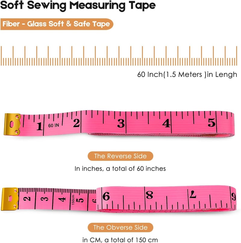 Tape Measure Set, 60-Inch Retractable & Soft, Pink/Black