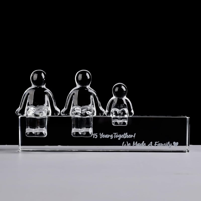 15th Anniversary Crystal Ornament for Couples with 1 Child