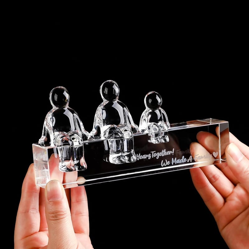 15th Anniversary Crystal Ornament for Couples with 1 Child
