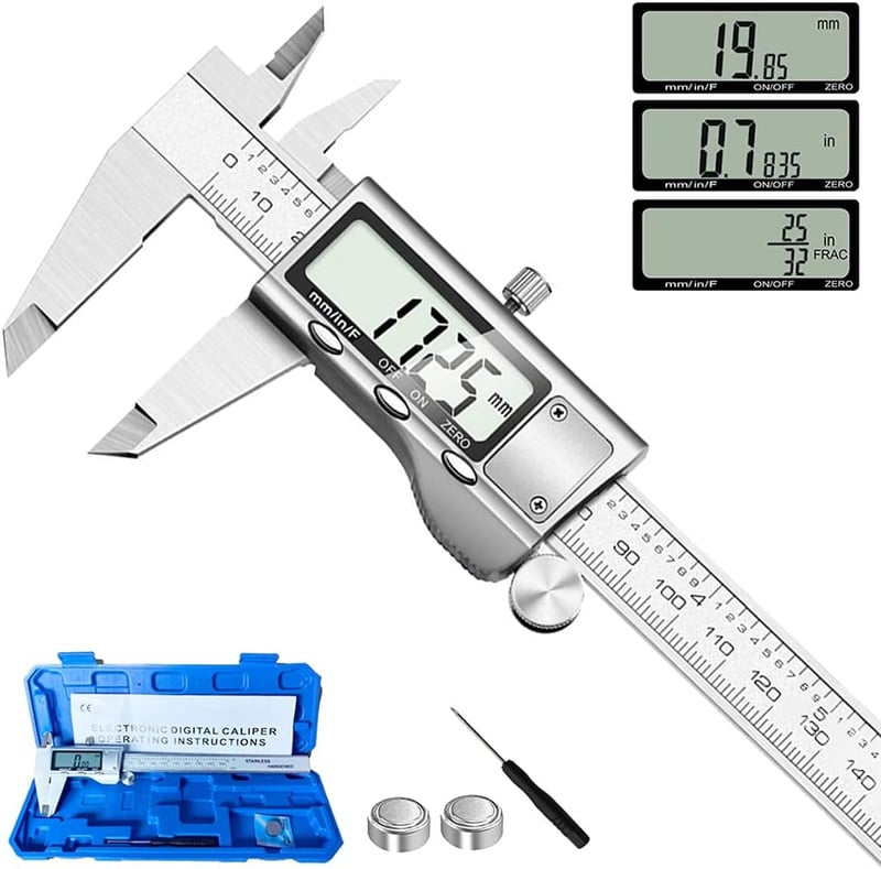 Digital Caliper Tool, 6-Inch Stainless Steel LCD
