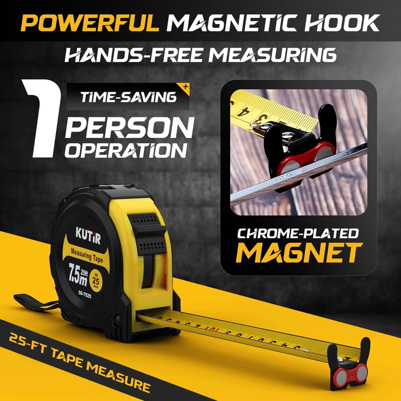 Tape Measure with Magnetic Hooks & Rubber Case