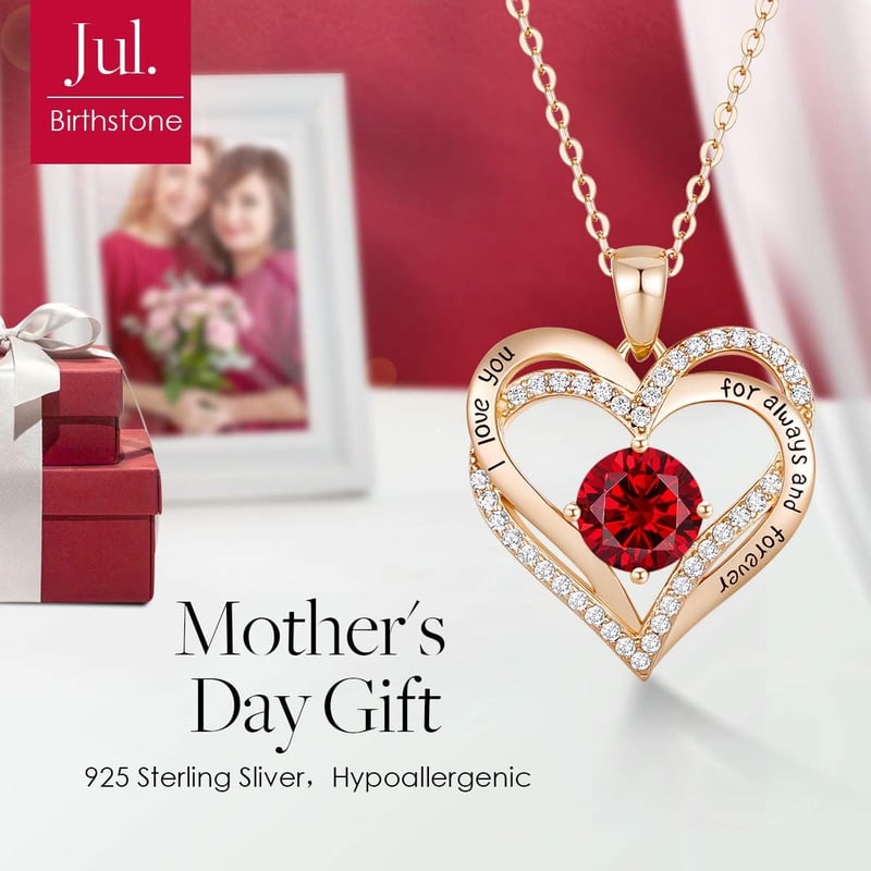 Wedding Anniversary Heart Necklace with Birthstone – S925 Silver
