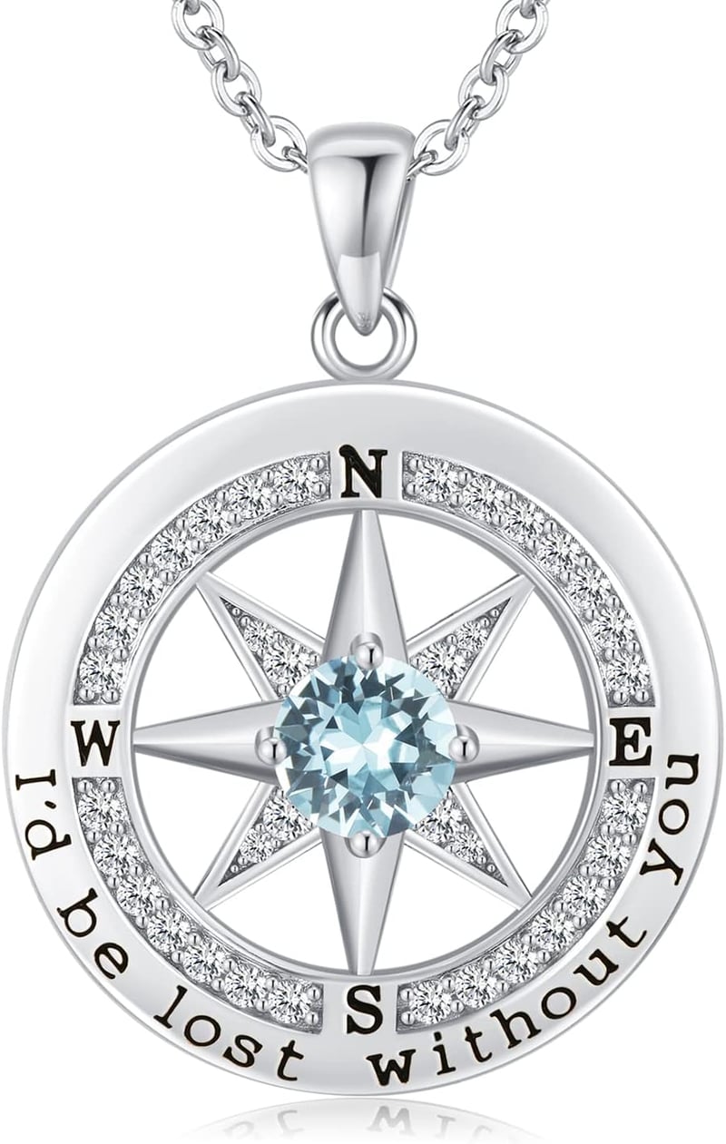 18K Gold Compass Necklace for Wife - Sterling Silver Anniversary Gift