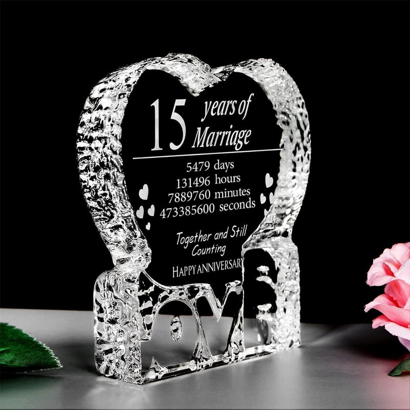 15th Anniversary Heart-Shaped Crystal for Couples