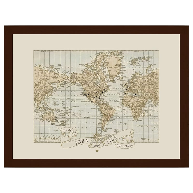 Anniversary Push Pin Travel Map – Personalized for Couples