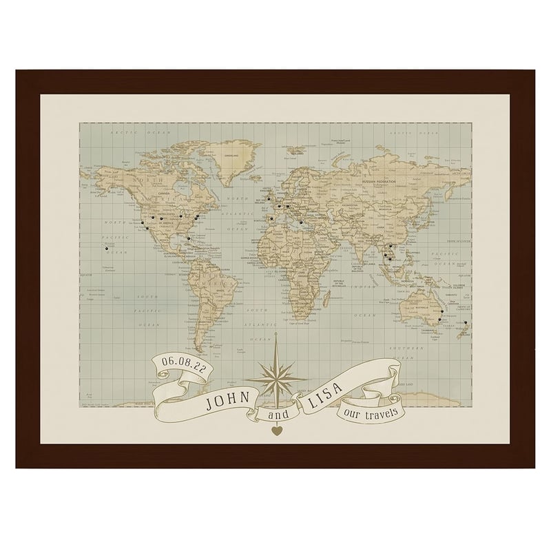 Anniversary Push Pin Travel Map – Personalized for Couples