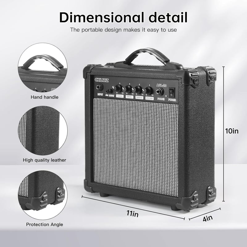 Portable 20W Guitar Amp with Headphone Input & Cable (Black)