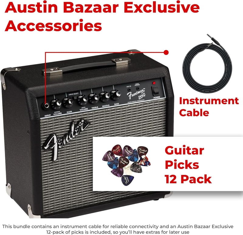 Fender Frontman 20G Amp Black Bundle with Cable & Picks