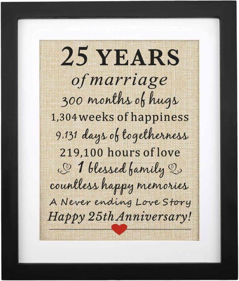 25th Anniversary Framed Burlap Gift for Parents