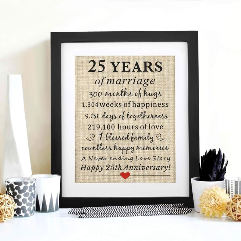 25th Anniversary Framed Burlap Gift for Parents