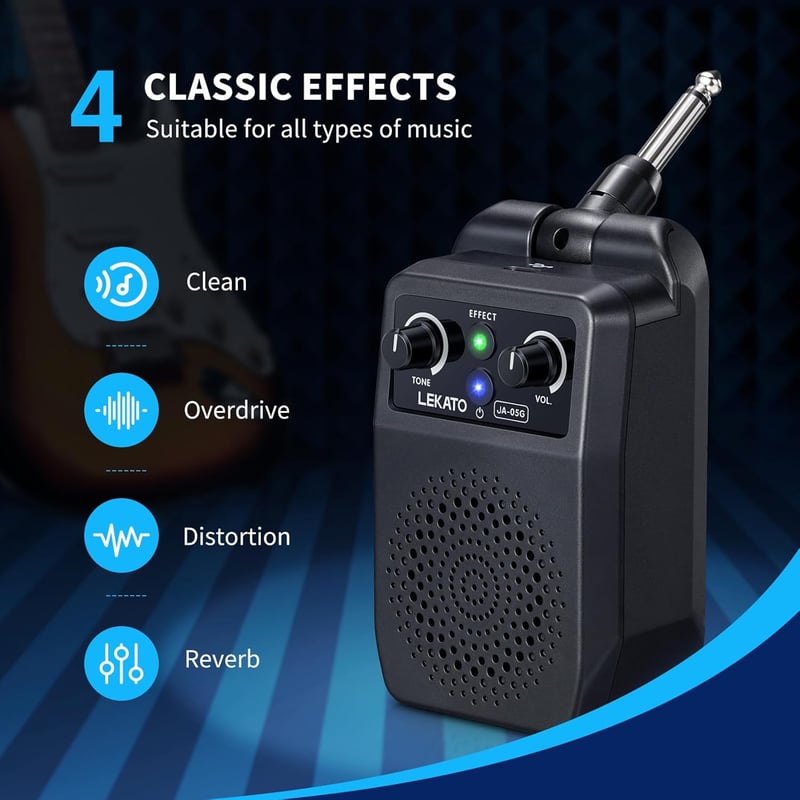 Portable Bluetooth Guitar Amp, 5W Rechargeable with 4 Built-In Effects