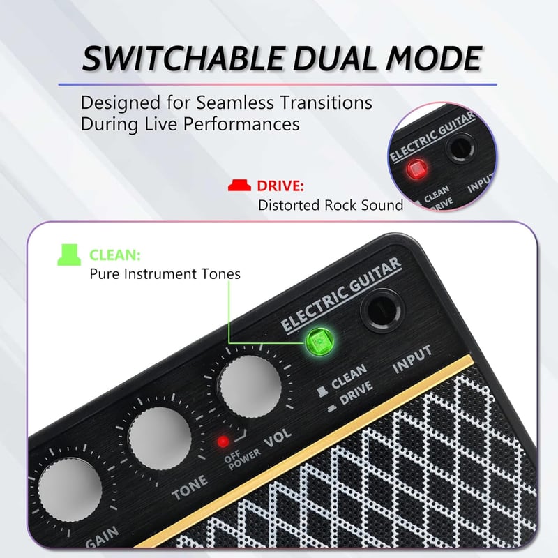 Mini Wireless Guitar Amp 10W with Clean/Drive Channels